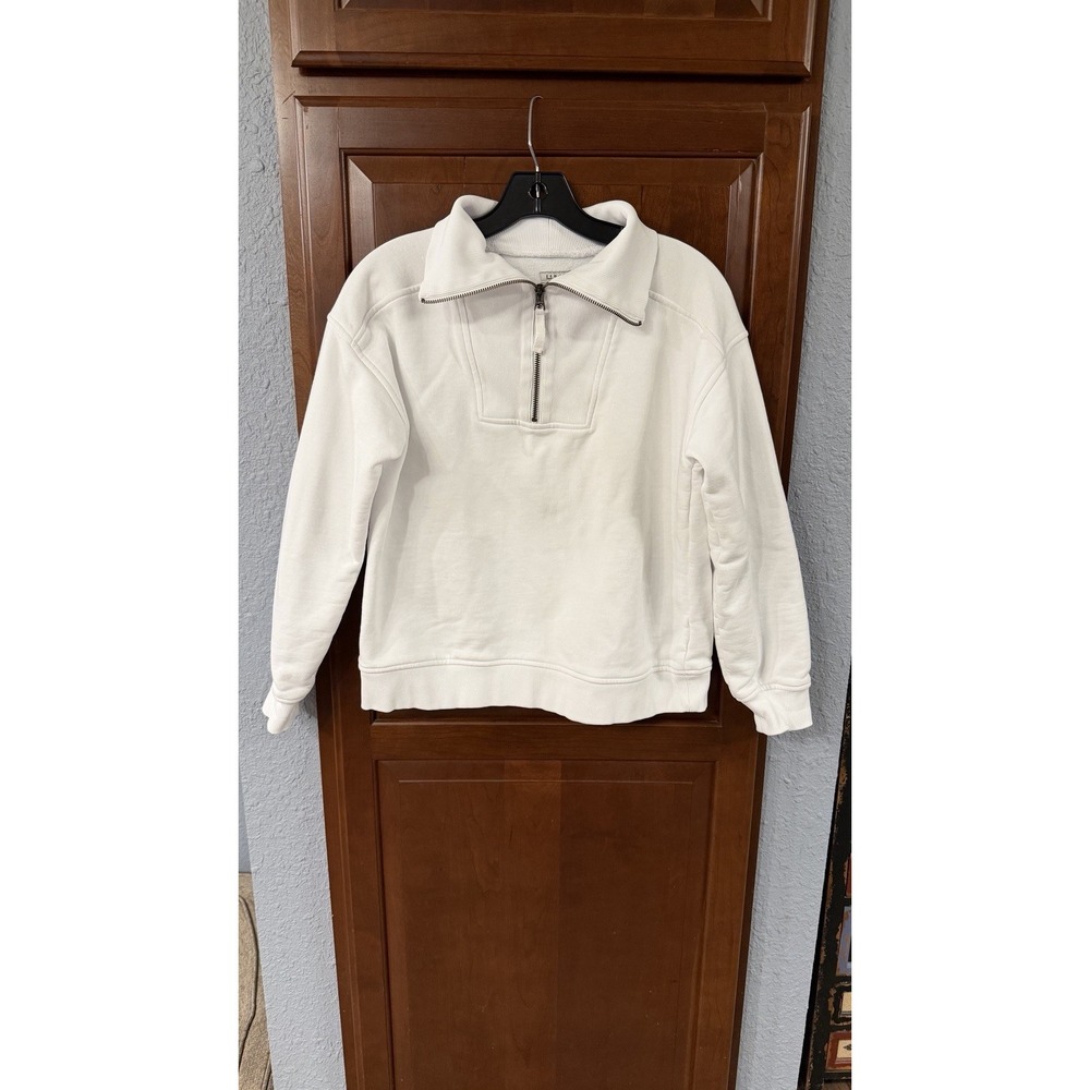 LL Bean White Heavyweight Cropped Women's Small 1/2 Zip Long Sleeve